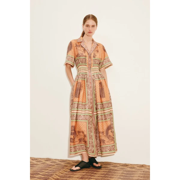 Alemais Alberta Smocked Shirtdress  Sustainable Dresses with Alemais print -  Luxury Handbags Australian Designer