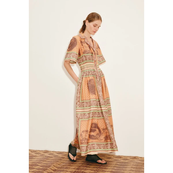 Alemais Alberta Smocked Shirtdress  Sustainable Dresses with Alemais print -  Luxury Handbags Australian Designer