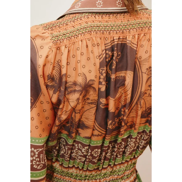 Alemais Alberta Smocked Shirtdress  Sustainable Dresses with Alemais print -  Luxury Handbags Australian Designer
