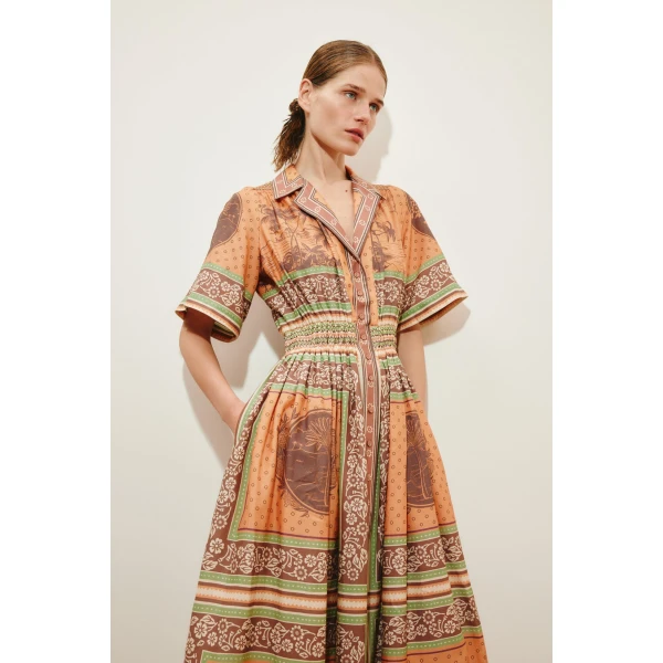 Alemais Alberta Smocked Shirtdress  Sustainable Dresses with Alemais print -  Luxury Handbags Australian Designer