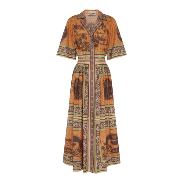 Alemais Alberta Smocked Shirtdress  Sustainable Dresses with Alemais print -  Luxury Handbags Australian Designer