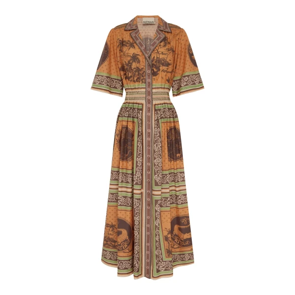 Alemais Alberta Smocked Shirtdress  Sustainable Dresses with Alemais print -  Luxury Handbags Australian Designer
