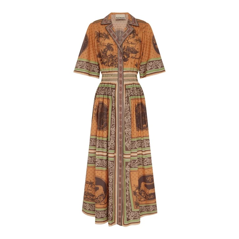 Alemais Alberta Smocked Shirtdress  Sustainable Dresses with Alemais print -  Luxury Handbags Australian Designer