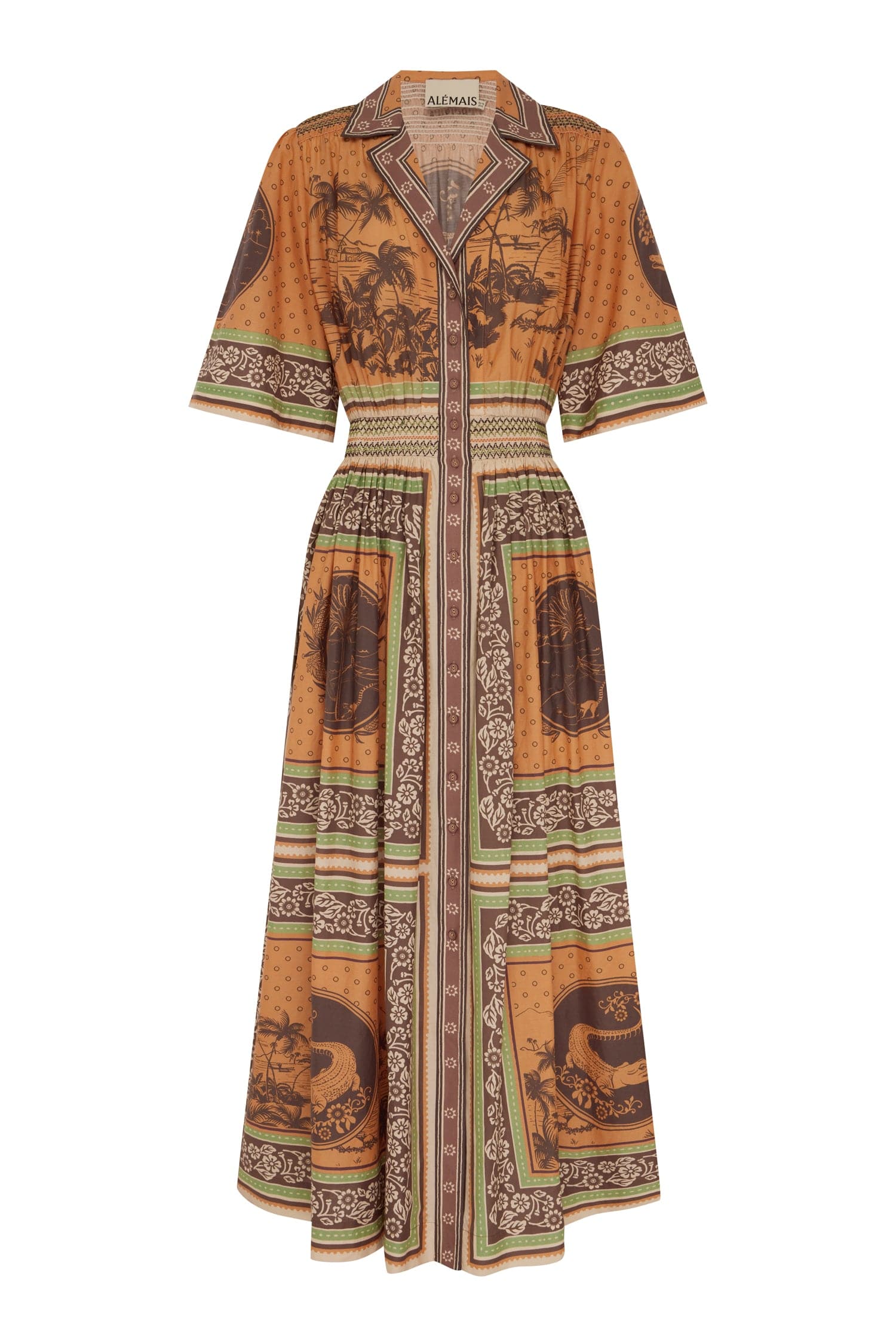Alemais Alberta Smocked Shirtdress  Sustainable Dresses with Alemais print -  Luxury Handbags Australian Designer