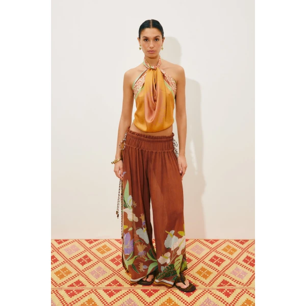 Alemais Alfie Ruched Pant  Sustainable Pants with Alemais print -  Luxury Handbags Australian Designer