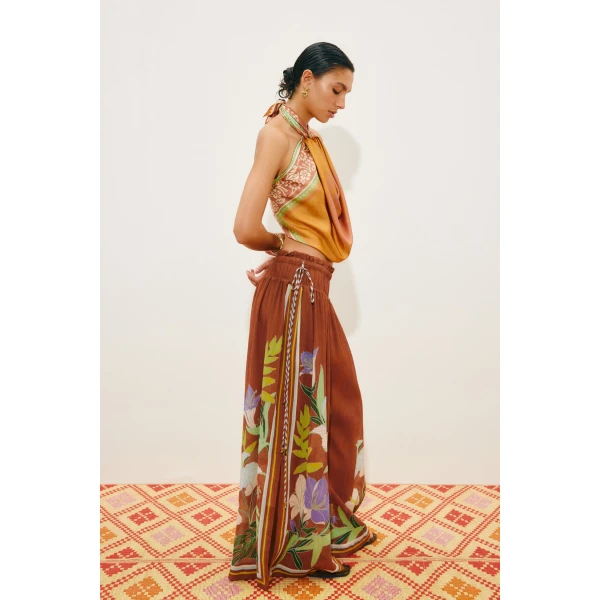 Alemais Alfie Ruched Pant  Sustainable Pants with Alemais print -  Luxury Handbags Australian Designer