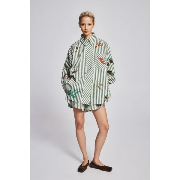 Alemais Bisou Embroidered Long Sleeve Shirt  Sustainable Tops with Alemais print -  Luxury Handbags Australian Designer