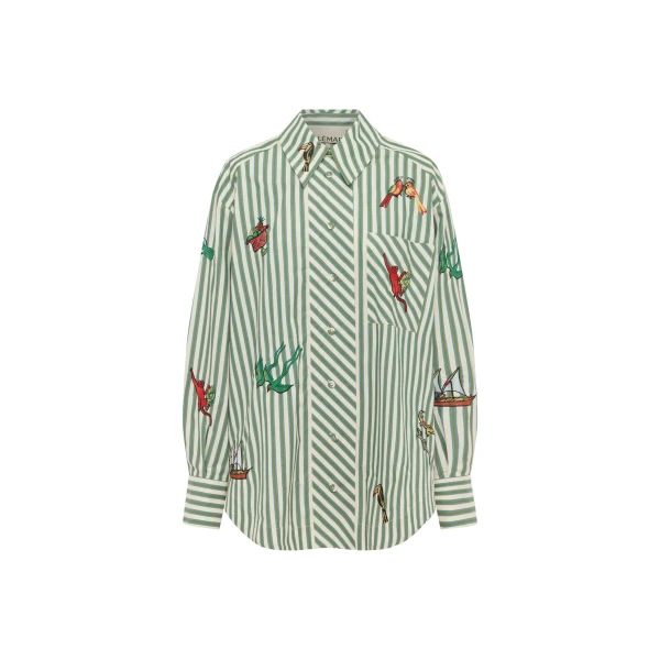 Alemais Bisou Embroidered Long Sleeve Shirt  Sustainable Tops with Alemais print -  Luxury Handbags Australian Designer