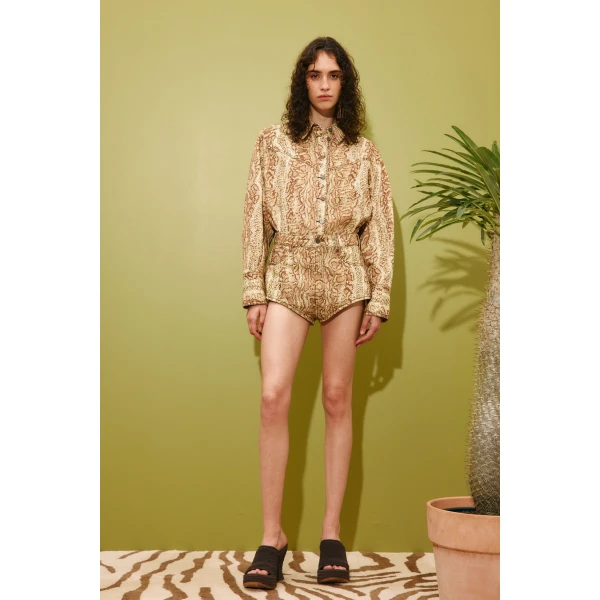 Alemais Boa Denim Micro Short  Sustainable Shorts with Alemais print -  Luxury Handbags Australian Designer