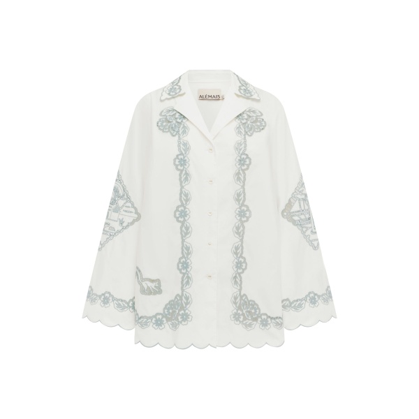 Alemais Louie Embroidered Shirt  Sustainable Tops with Alemais print -  Luxury Handbags Australian Designer