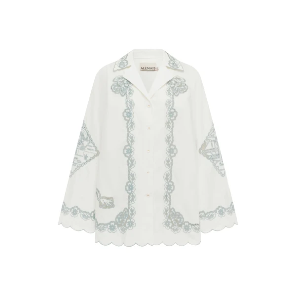 Alemais Louie Embroidered Shirt  Sustainable Tops with Alemais print -  Luxury Handbags Australian Designer