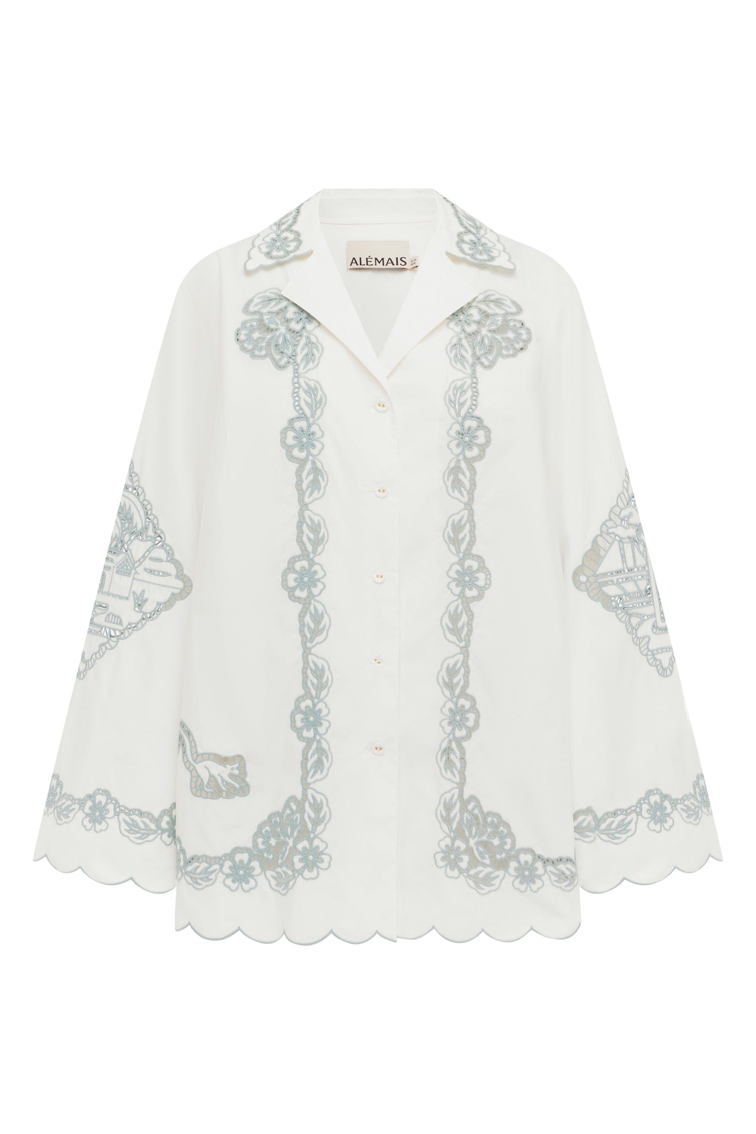 Alemais Louie Embroidered Shirt  Sustainable Tops with Alemais print -  Luxury Handbags Australian Designer