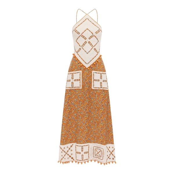 Alemais Marva Crochet Halter Midi Dress  Sustainable Dresses with Alemais print -  Luxury Handbags Australian Designer