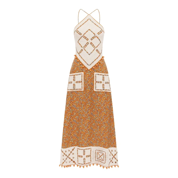 Alemais Marva Crochet Halter Midi Dress  Sustainable Dresses with Alemais print -  Luxury Handbags Australian Designer