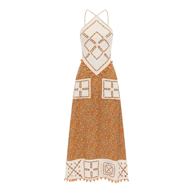 Alemais Marva Crochet Halter Midi Dress  Sustainable Dresses with Alemais print -  Luxury Handbags Australian Designer