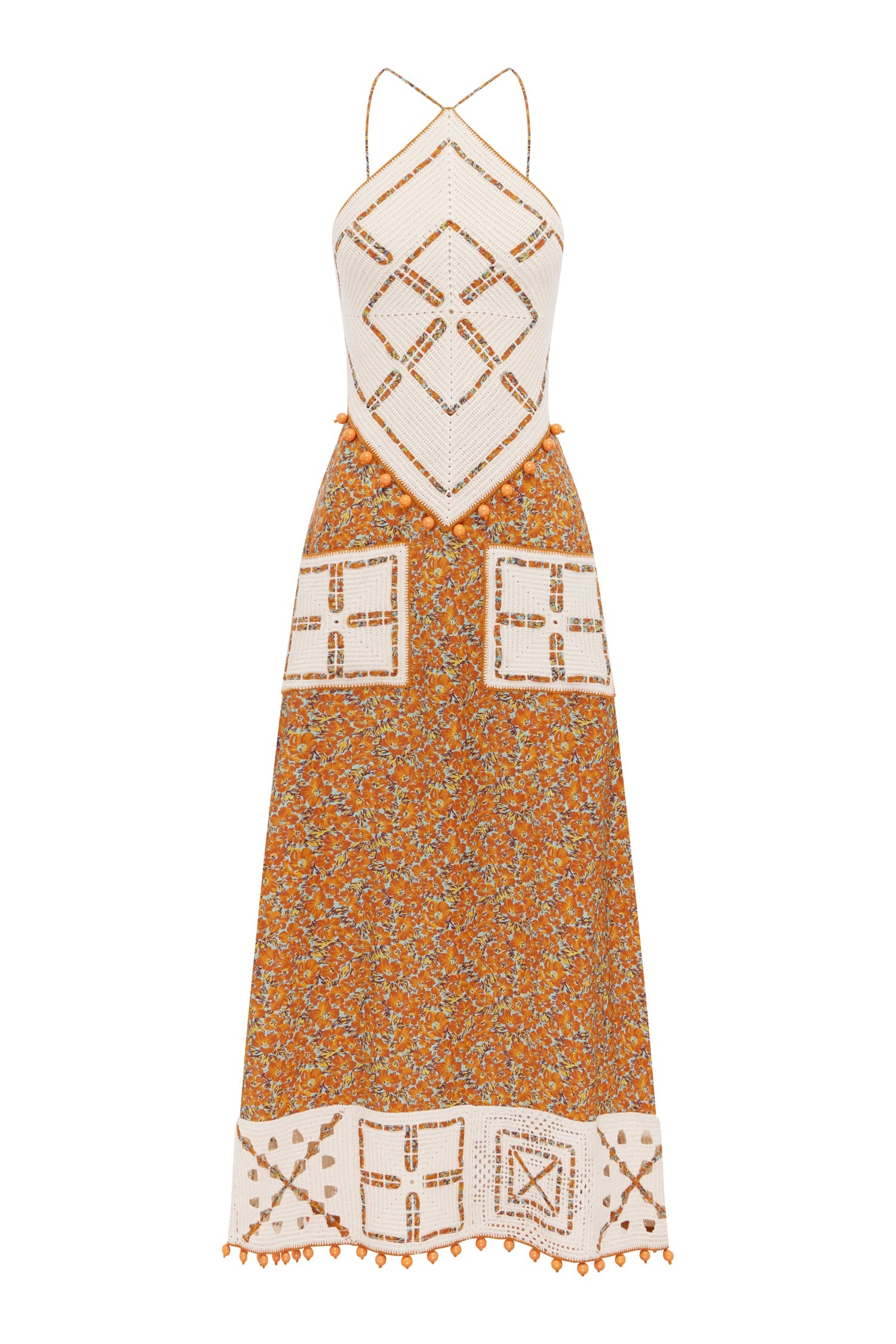 Alemais Marva Crochet Halter Midi Dress  Sustainable Dresses with Alemais print -  Luxury Handbags Australian Designer