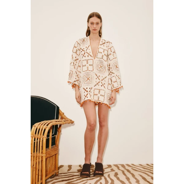 Alemais Marva Crochet Mini Dress  Sustainable Dresses with Alemais print -  Luxury Handbags Australian Designer
