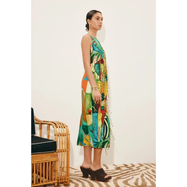 Alemais Mokshini Beaded Fringe Midi Dress  Sustainable Dresses with Alemais print -  Luxury Handbags Australian Designer