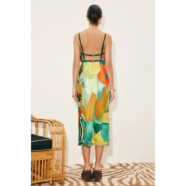 Alemais Mokshini Beaded Fringe Midi Dress  Sustainable Dresses with Alemais print -  Luxury Handbags Australian Designer