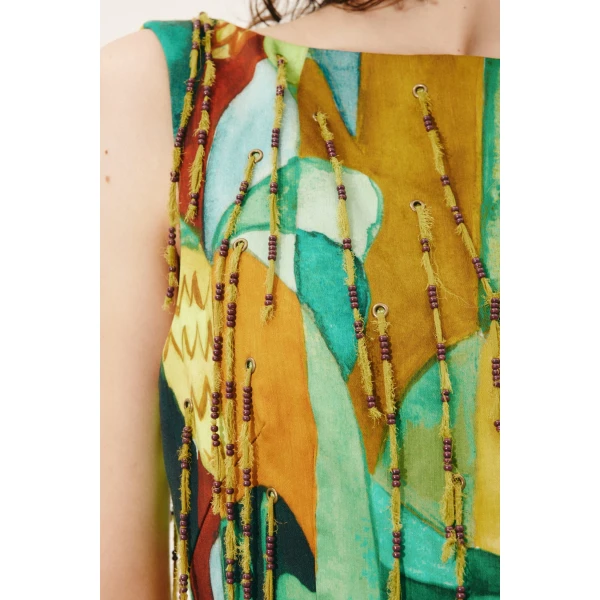 Alemais Mokshini Beaded Fringe Mini Dress  Sustainable Dresses with Alemais print -  Luxury Handbags Australian Designer