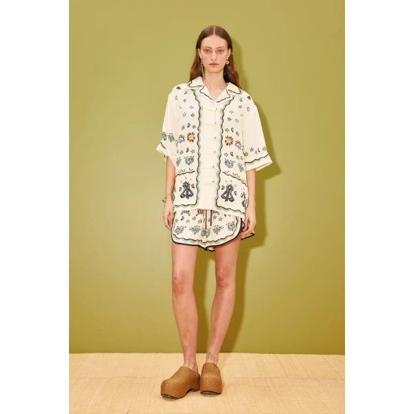 Alemais Sun Dancer Relaxed Shirt  Sustainable Tops with Alemais print -  Luxury Handbags Australian Designer