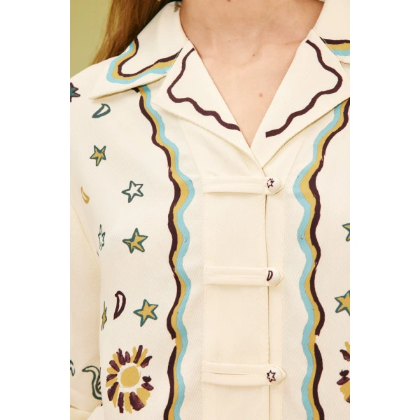 Alemais Sun Dancer Relaxed Shirt  Sustainable Tops with Alemais print -  Luxury Handbags Australian Designer