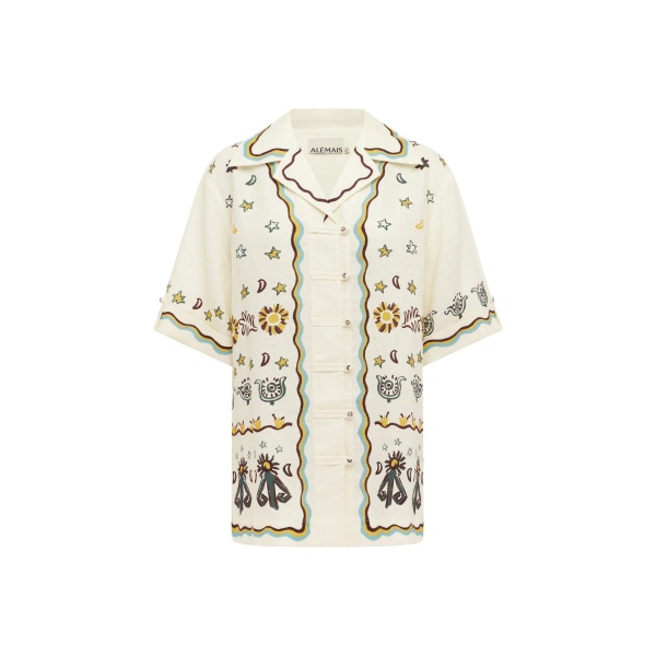 Alemais Sun Dancer Relaxed Shirt  Sustainable Tops with Alemais print -  Luxury Handbags Australian Designer