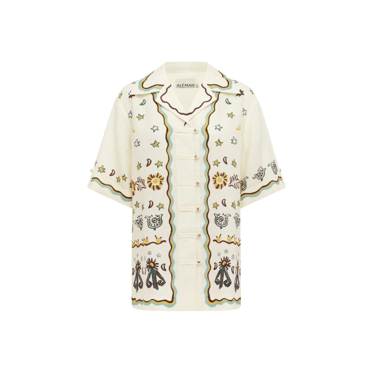 Alemais Sun Dancer Relaxed Shirt  Sustainable Tops with Alemais print -  Luxury Handbags Australian Designer