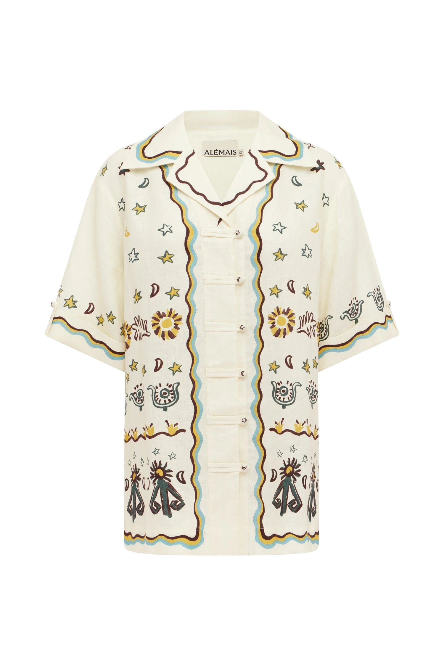 Sun Dancer Relaxed Shirt by Alemais - Tops Alemais Sun Dancer Relaxed Shirt Sustainable Tops with Alemais print - Luxury Handbags Australian Designer
