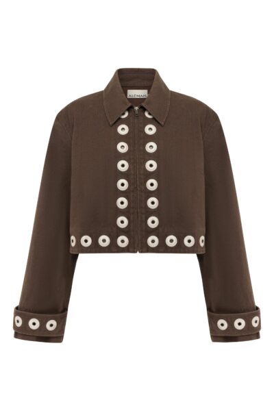 Alemais Tobe Denim Jacket  Sustainable Jackets with Alemais print -  Luxury Handbags Australian Designer