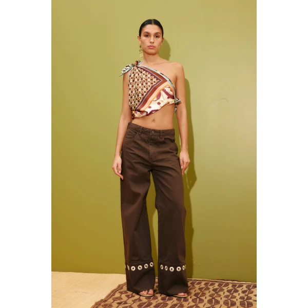 Alemais Tobe Denim Jean  Sustainable Pants with Alemais print -  Luxury Handbags Australian Designer