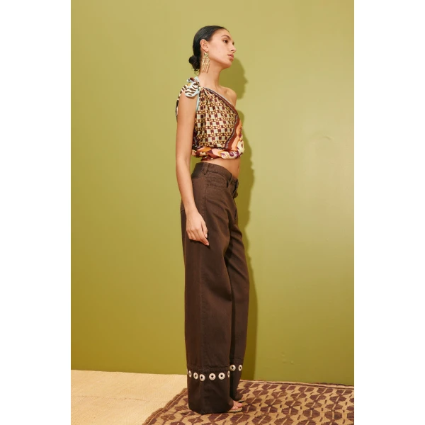 Alemais Tobe Denim Jean  Sustainable Pants with Alemais print -  Luxury Handbags Australian Designer