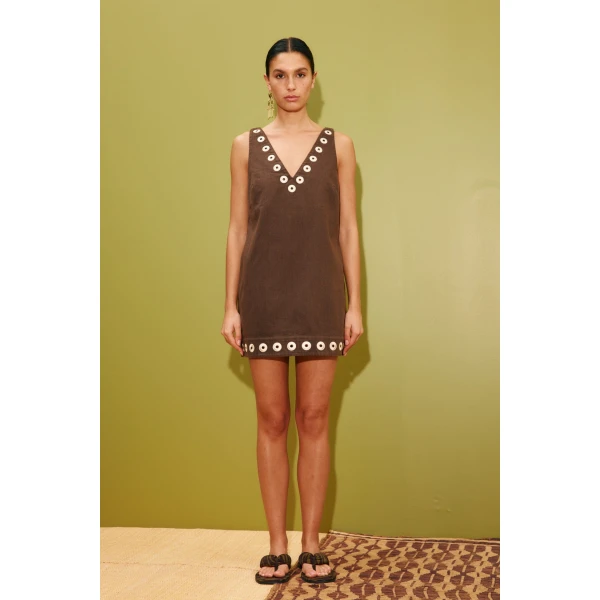 Alemais Tobe Denim Mini Dress  Sustainable Dresses with Alemais print -  Luxury Handbags Australian Designer