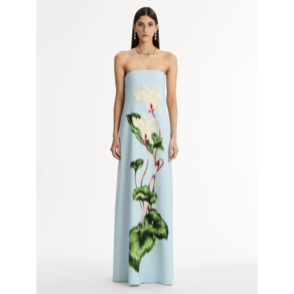 Oscar de la Renta Chiné Cyclamen Strapless Gown - Dresses - American Luxury Evening Wear at Luxury Shoes 