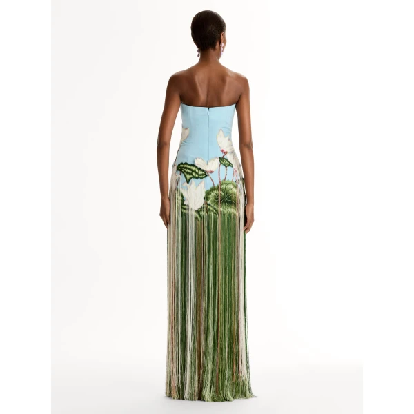 Oscar de la Renta Chiné Cyclamen Threadwork Fringe Gown - Dresses - American Luxury Evening Wear at Luxury Shoes 
