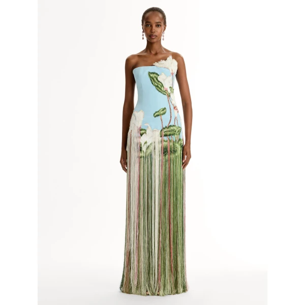 Oscar de la Renta Chiné Cyclamen Threadwork Fringe Gown - Dresses - American Luxury Evening Wear at Luxury Shoes 
