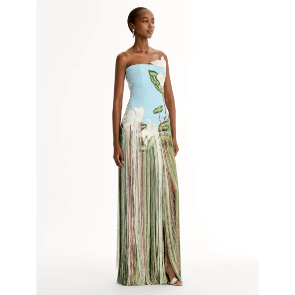 Oscar de la Renta Chiné Cyclamen Threadwork Fringe Gown - Dresses - American Luxury Evening Wear at Luxury Shoes 