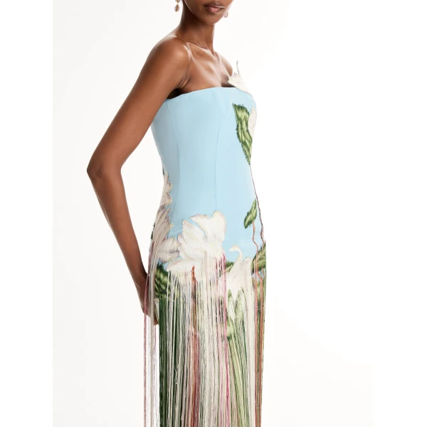 Oscar de la Renta Chiné Cyclamen Threadwork Fringe Gown - Dresses - American Luxury Evening Wear at Luxury Shoes 
