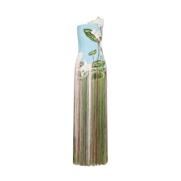 Oscar de la Renta Chiné Cyclamen Threadwork Fringe Gown - Dresses - American Luxury Evening Wear at Luxury Shoes 