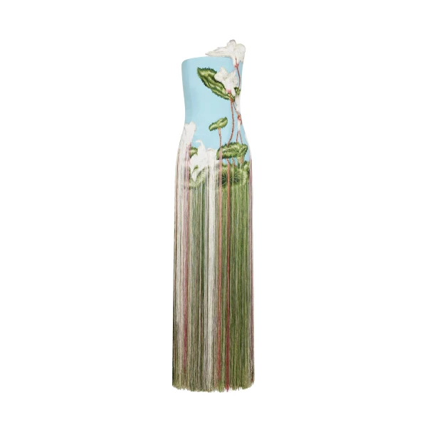 Oscar de la Renta Chiné Cyclamen Threadwork Fringe Gown - Dresses - American Luxury Evening Wear at Luxury Shoes 