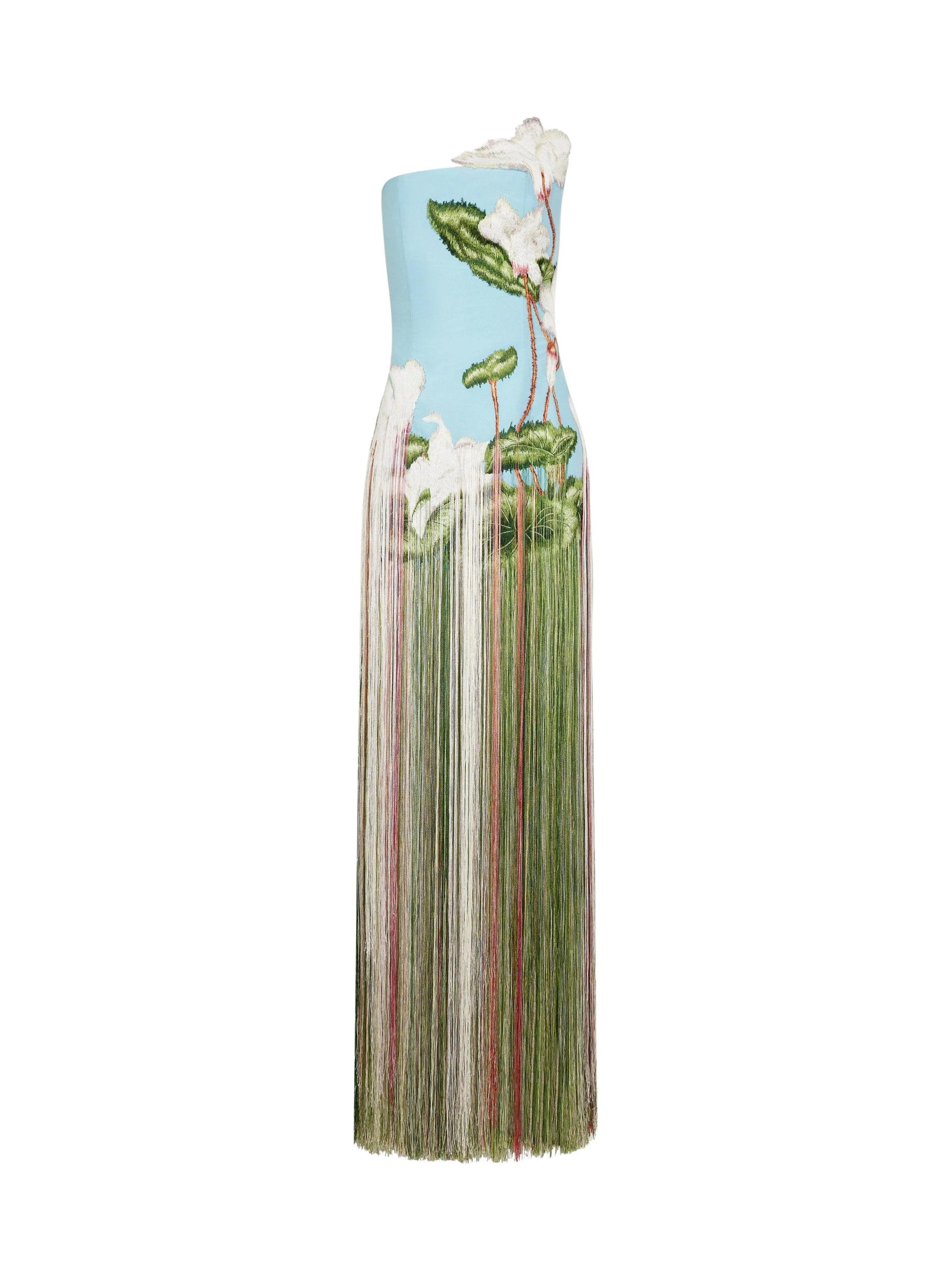 Oscar de la Renta Chiné Cyclamen Threadwork Fringe Gown