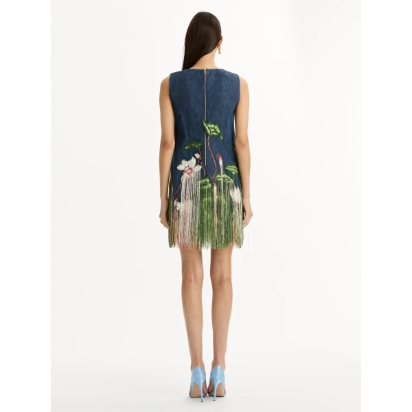 Oscar de la Renta Chiné Cyclamen Threadwork Fringe Shift Dress - Dresses - American Luxury Evening Wear at Luxury Shoes 