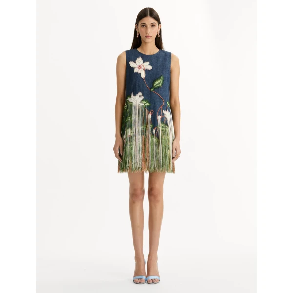 Oscar de la Renta Chiné Cyclamen Threadwork Fringe Shift Dress - Dresses - American Luxury Evening Wear at Luxury Shoes 