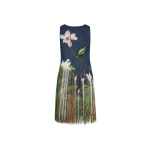 Oscar de la Renta Chiné Cyclamen Threadwork Fringe Shift Dress