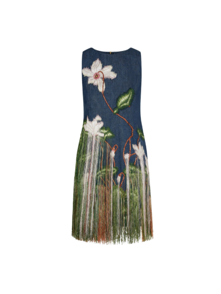 Oscar de la Renta Chiné Cyclamen Threadwork Fringe Shift Dress - Dresses - American Luxury Evening Wear at Luxury Shoes 