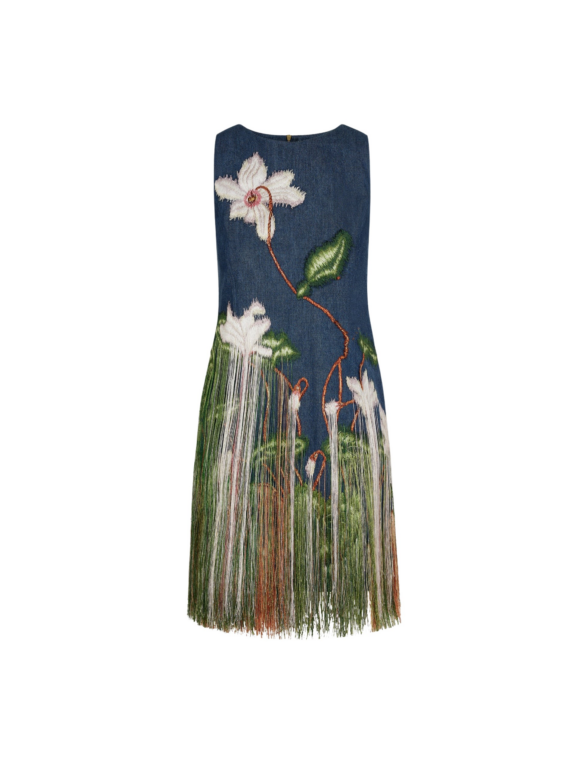 Oscar de la Renta Chiné Cyclamen Threadwork Fringe Shift Dress - Dresses - American Luxury Evening Wear at Luxury Shoes 