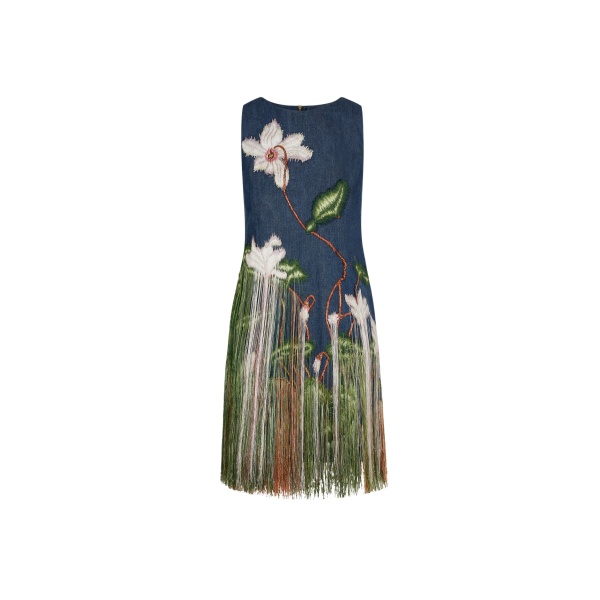 Oscar de la Renta Chiné Cyclamen Threadwork Fringe Shift Dress - Dresses - American Luxury Evening Wear at Luxury Shoes 