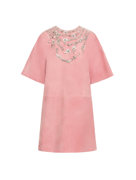 Oscar de la Renta Crystal Necklace Embroidered Suede Dress - Dresses - American Luxury Evening Wear at Luxury Shoes 