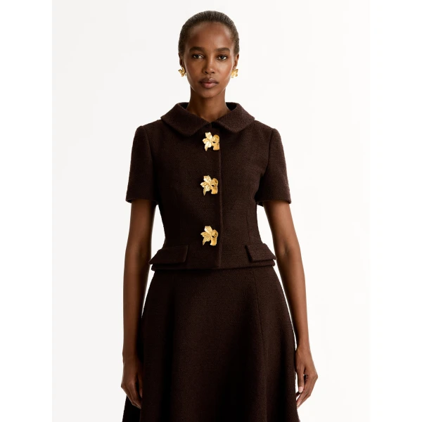Oscar de la Renta Cyclamen Button Tweed Jacket - Jackets - American Luxury Evening Wear at Luxury Shoes 