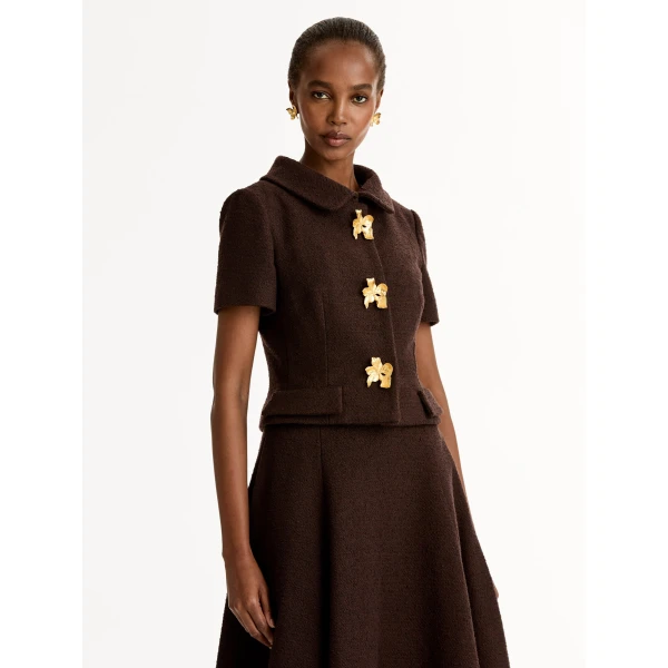 Oscar de la Renta Cyclamen Button Tweed Jacket - Jackets - American Luxury Evening Wear at Luxury Shoes 